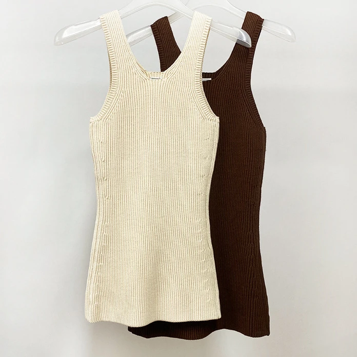 Knitted Vest Women's Curved Slim Rib Stretch Sleeveless Top