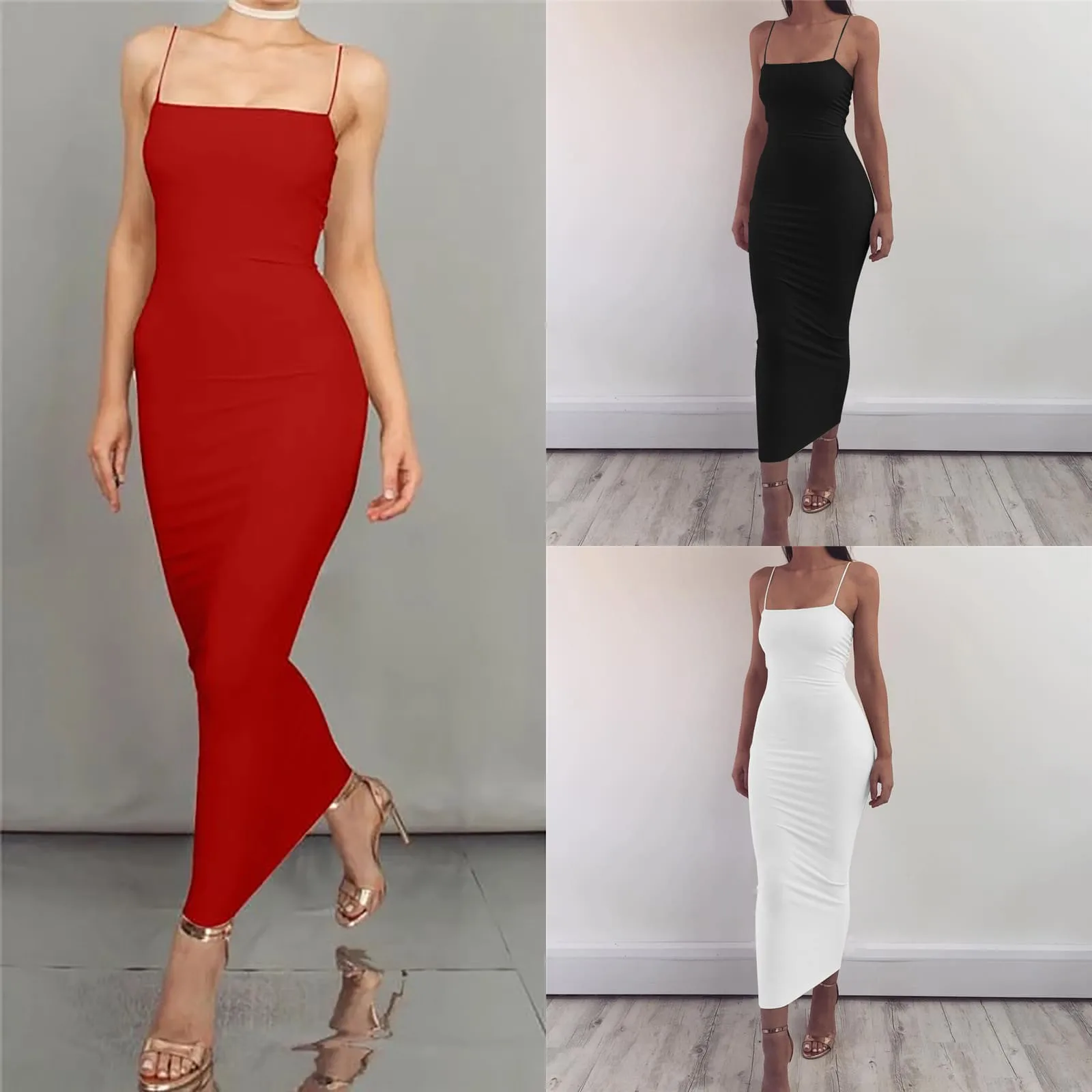 

Women's Fashion Casual Solid Color Suspender Open Back Slim Bag Hip Sexy Dress