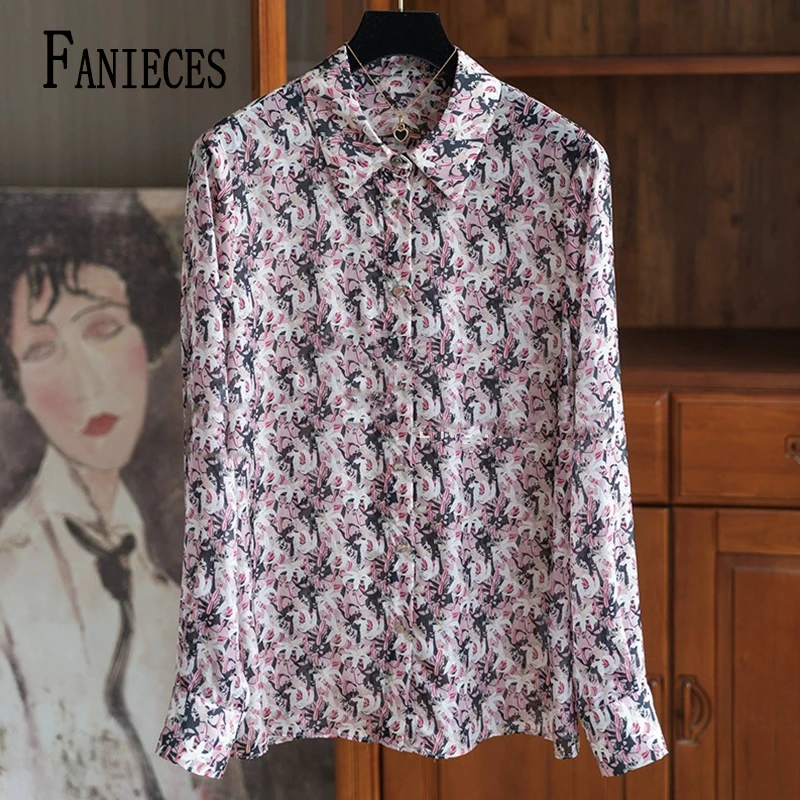 FANIECES 3XL blusas классические рубашки с принтом для женщин весна-осень однобортный