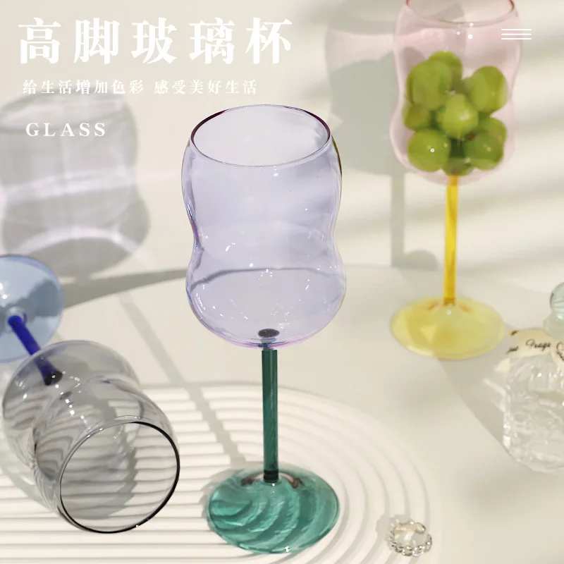 

Free Shippinig ins-style high leg contrast high borosilicate colored high temperature resistant household wine glass Cup