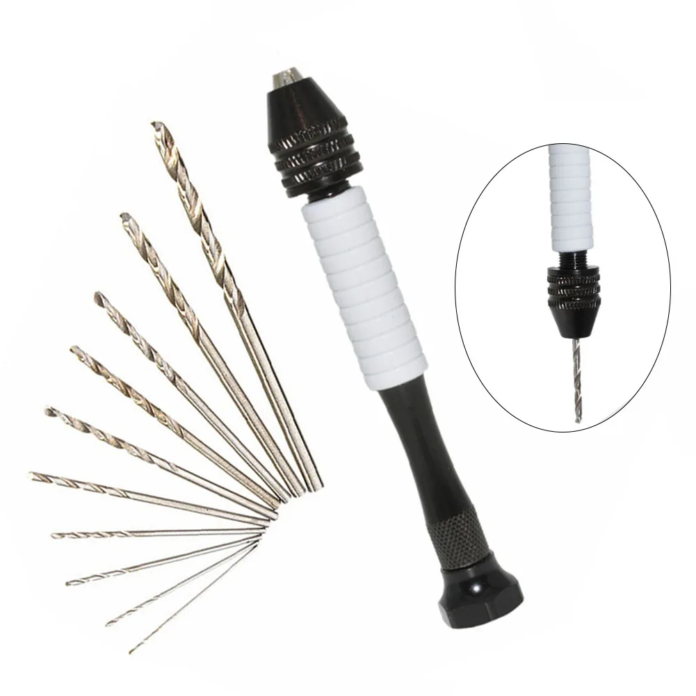 

10pcs/set Non-slip Rubber Sleeve Hand Drill 0.3-3.4mm And Drill Bits Craft Rotary Tools For DIY Hand Tool Accesories
