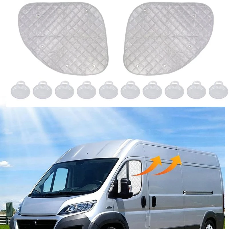 Фото 2 шт. термозащитные шторки на передние окна кабины для Fiat Ducato, Peugeot Boxer, Citroen Relay 2006+ (аксессуары для экстерьера автодома) №2