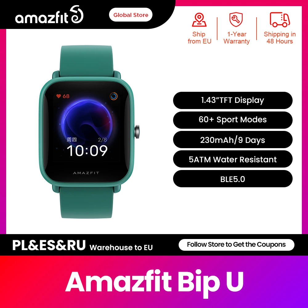 

New Original Amazfit Bip U Smartwatch 5ATM Water Resistant Color Display Sport Tracking Smart Watch For Android iOS Phone