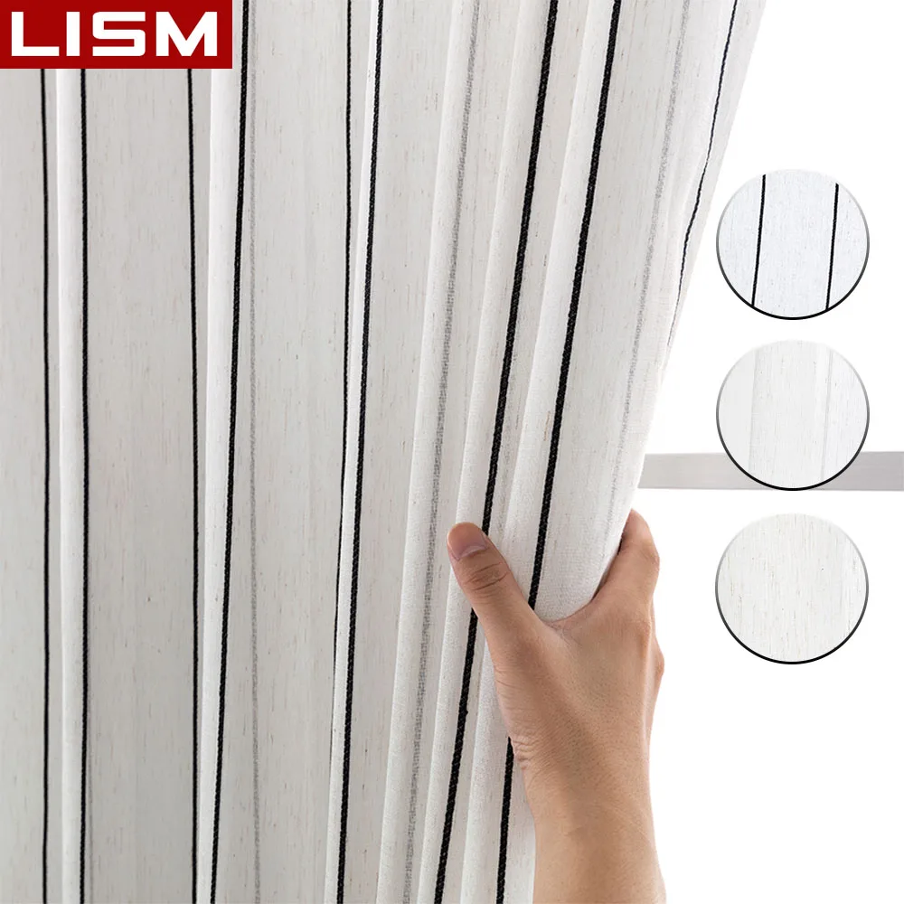 

Льняные полосатые винтажные прозрачные фотообои LISM для гостиной, спальни, кухни, оконные драпировки, Декор