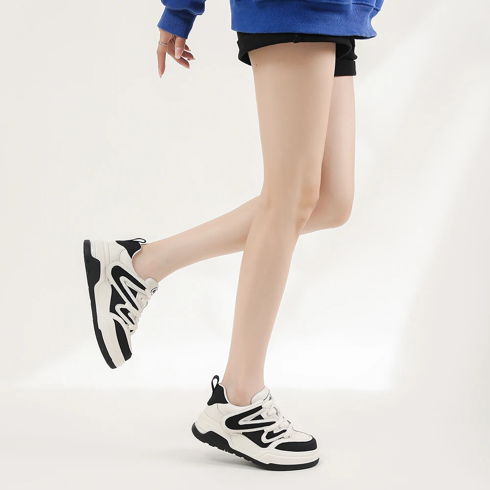 SOMILISS Women Platform Chunky Sneakers Genuine Leather Round Toe Lace Up Ladies Fashion Casual Running Shoes Spring Summer