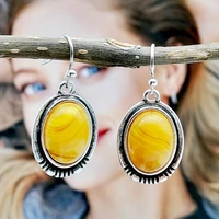 anglang ethnic style women drop earring charm yellow acrylic stone personality daily wearable female earring jewelry