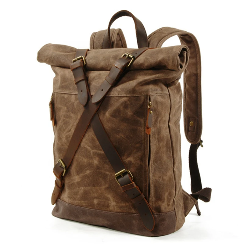 

LKEEP New Luxury Vintage Canvas Backpacks For Men Oil Wax Canvas Leather Travel Backpack Large Waterproof Daypacks Retro Bagpack
