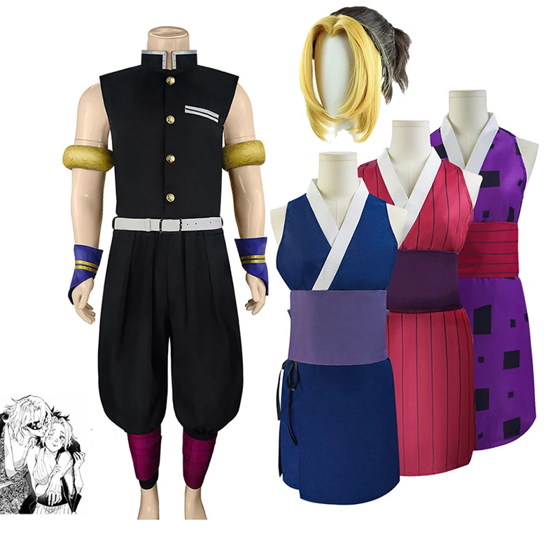 

Anime Demon Slayer Tengen Makio Cosplay Costume Kimono Kimetsu No Yaiba Suma Hinatsuru Uzui Tengen Uniform Dress Party Makio Wig