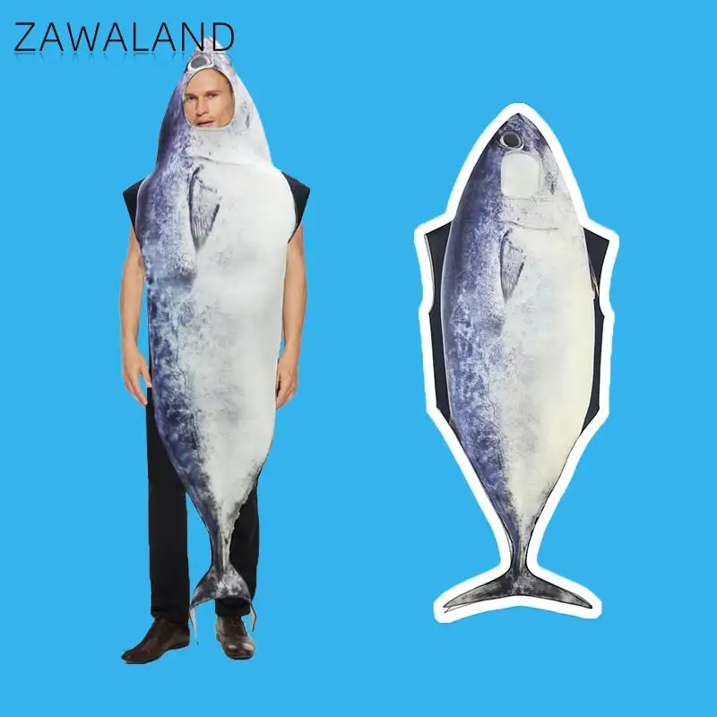 Zawaland женский и мужской костюм рыбы забавный наряд для еды праздничная одежда