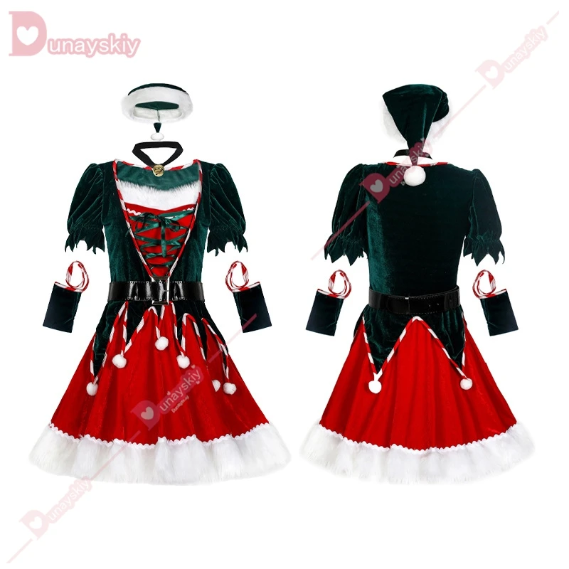 Christmas Party Adult Women Cosplay Sexy Dress Santa Claus Elf Costume New Year Clothes Warm X-Mas Fancy Outfit