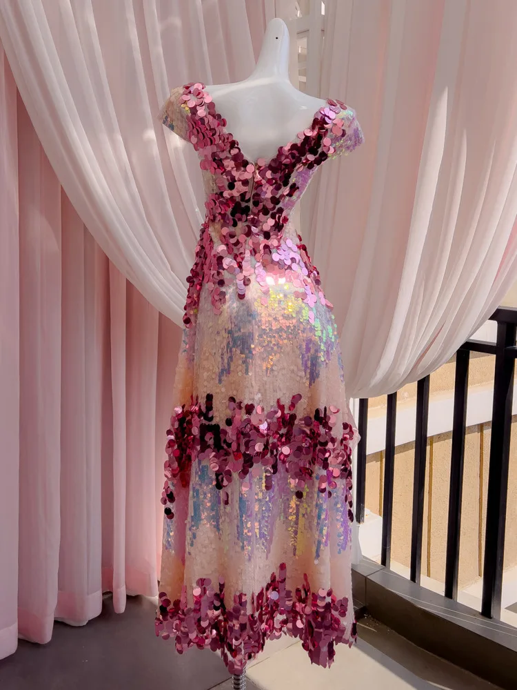 XIWEN лоскутное платье с блестками контрастного цвета без рукавов высокой талией