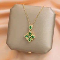vintage green crystal luxury pendant necklace for women new fashion design necklace luxury stainless steel jewelry accessories