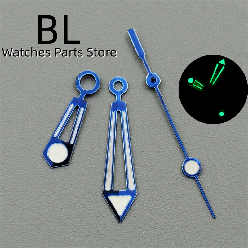 Часы-скелетоны BLIGER черные серебристые синие стрелки с зеленой подсветкой NH34 NH35