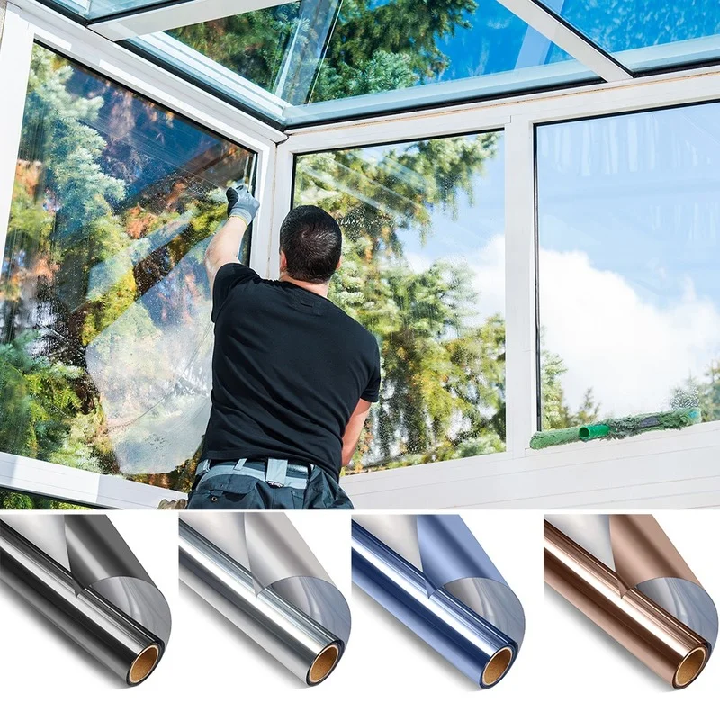

LUCKYYJ 5M Self-Adhesive Glare Control Glass Sticker One Way Anti Look Window Film Building Dector Blockout Privacy Window Tint