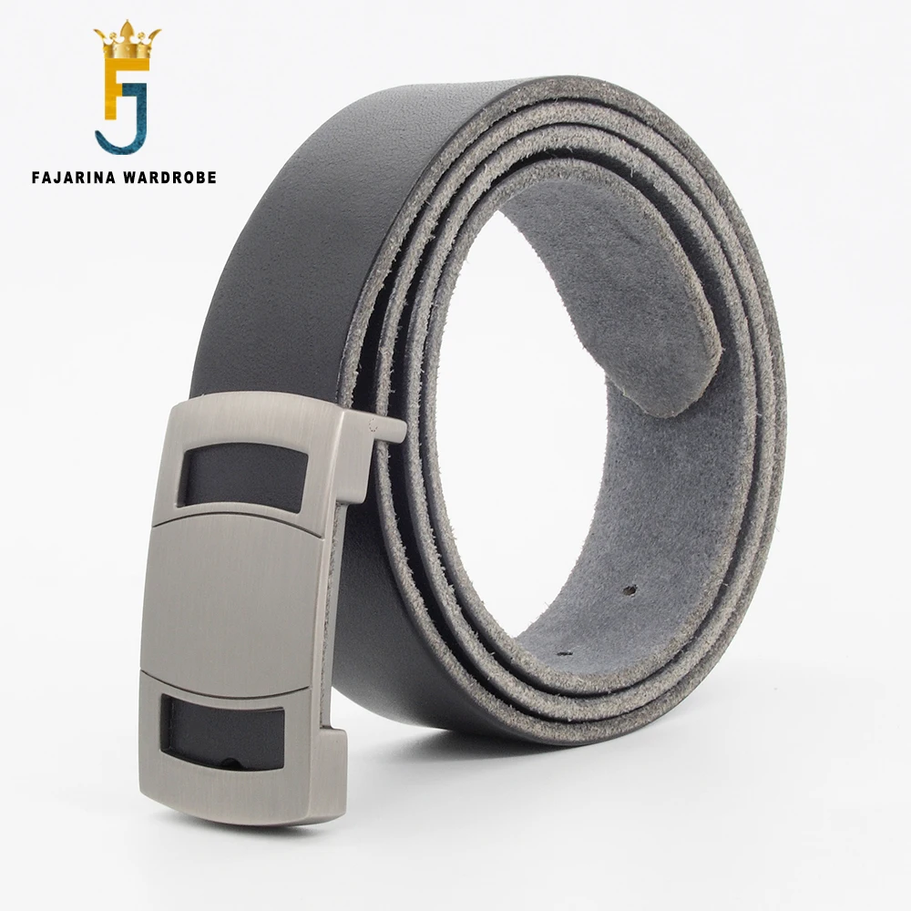 FAJARINA New Design Top Grade Quality Cowhide Leather Belt Letter Slide Model Buckle Metal Belts Men Jeans Accessories