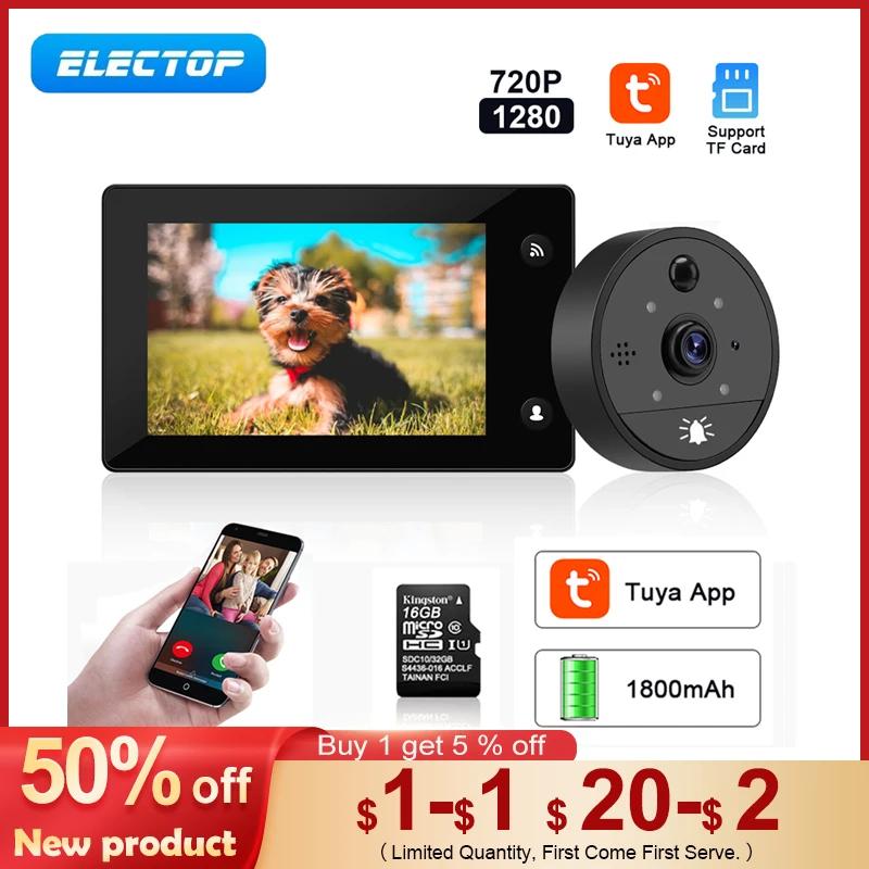 

ELECTOP Smart Home 1080P Doorbell Camera WiFi Peephole Camera 4.3 Inch PIR Motion Detection Door Bell Video Digital Door Viewer