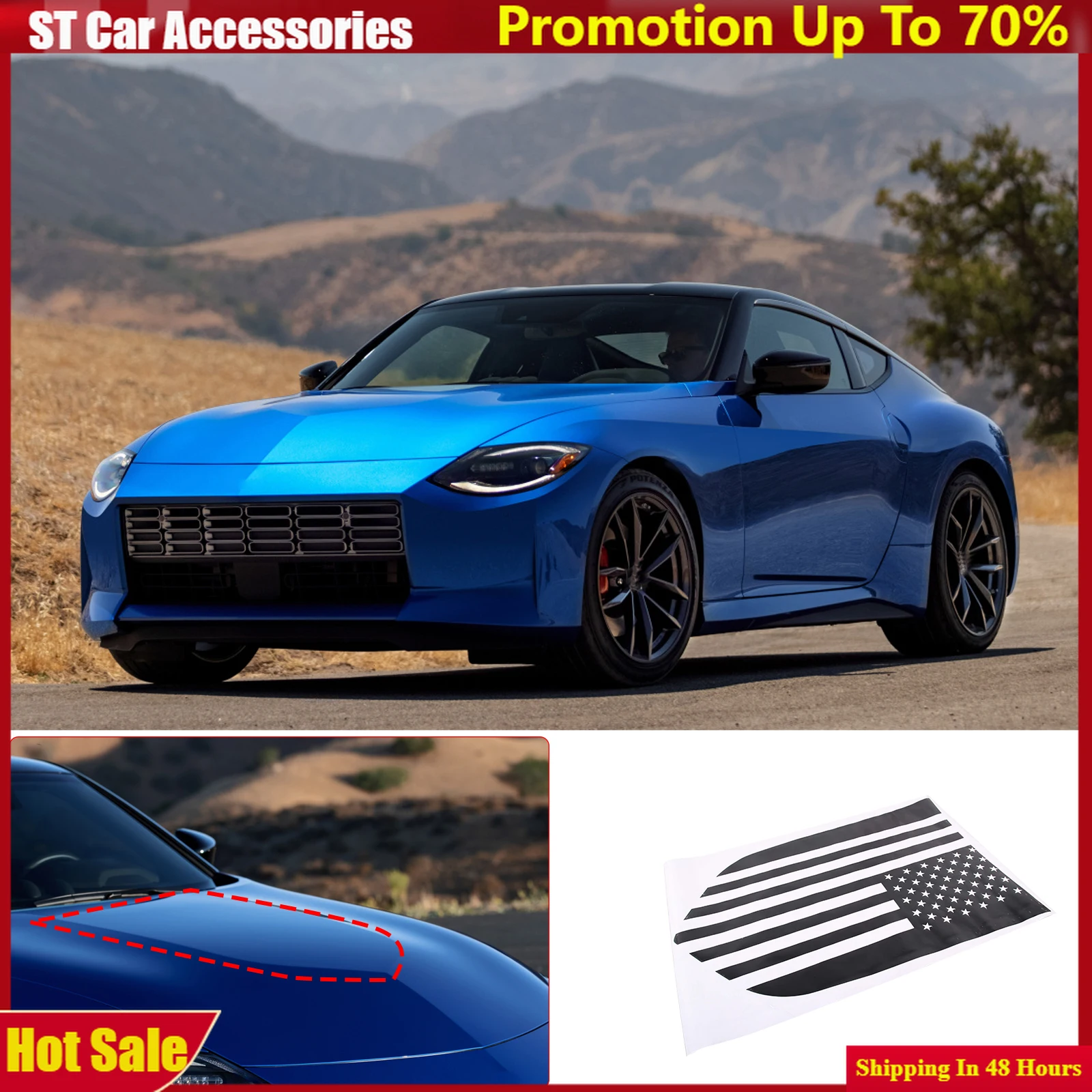 

PVC Car Front Hood National Flag Vinyl Decal Sticker Trim Stickers Pull Flower Film For Nissan 400Z 2023 Car Accessories