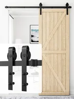 Honccon 4-9.6ft Antique Style Wood Sliding Barn Door Hardware Kit Black Top Mounted Closet Hardware for Single Door