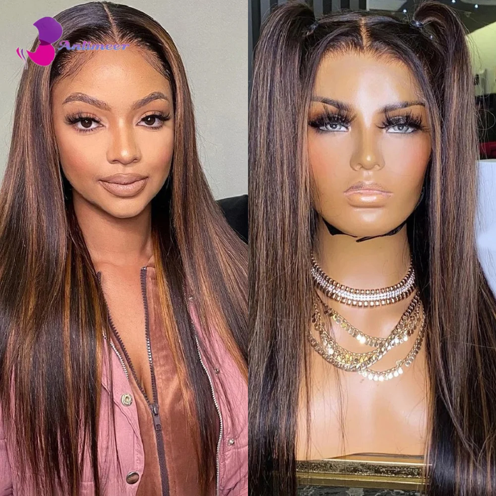 

Highlighted Lace Front Wig Human Hair Straight Human Hair Wigs 1BT1B4/27 Colorful Wig Lace Front Wigs Human Hair Straight Wig
