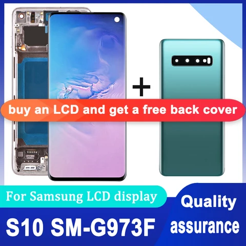 6,1 "Super AMOLED для Samsung S10 G973 G973F ЖК-дисплей с цифровым преобразователем сенсорного экрана в сборе, запасные части с задней крышкой