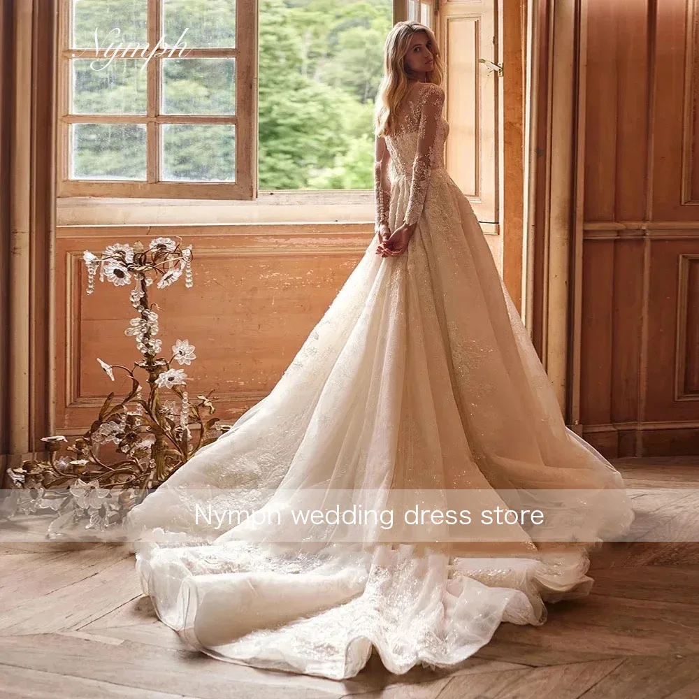 Винтажные свадебные платья трапециевидной формы с круглым вырезом и длинными