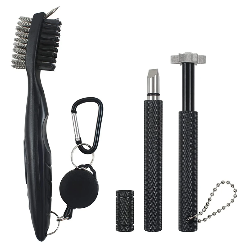 

Golf Clean Tool Set,Retractable Golf Club Brush And 2 Golf Club Groove Sharpeners,For U &V Grooves,Golf Brush Tool