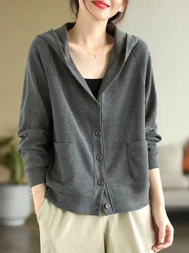 

Women Casual Coats New Arrival 2023 Autumn Simple Style Solid Color All-match Loose Female Long Sleeve Hooded Jackets B2975