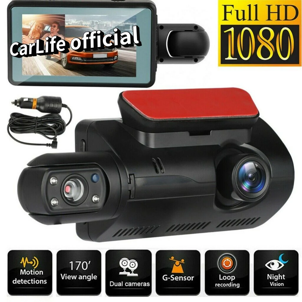 Dual Lens Dash Cam 3 Inch 1080P Car DVR Video Recorder Camera with Rear View Camera G-Sensor Night Vision Dash Camera Dashcam