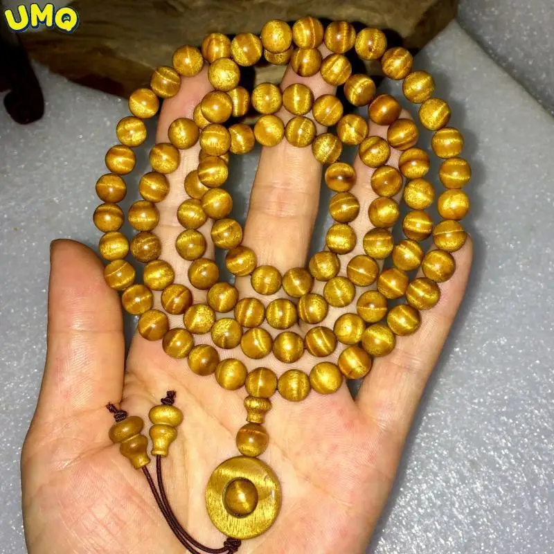 

Sichuan Golden Phoebe 20mm Hand String Buddha Beads Small Leaf Zhennan Golden Phoebe Water Wave Shadow Men's and Women's 108