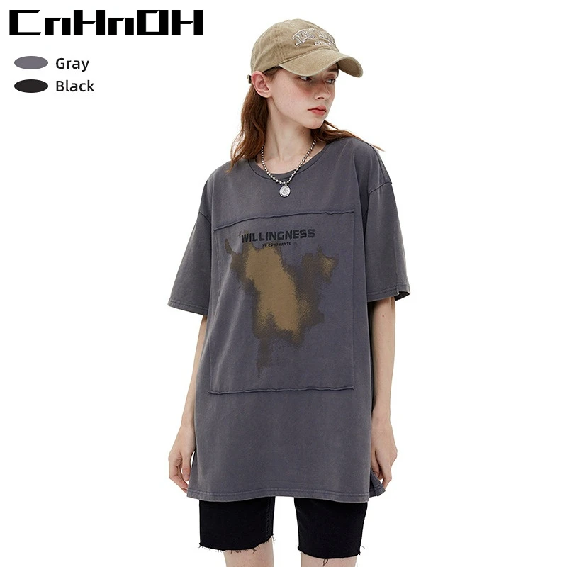 CnHnOH Summer Couple Half-sleeved T-shirt Ins Loose Bear Round Neck Short-sleeved Men and Women