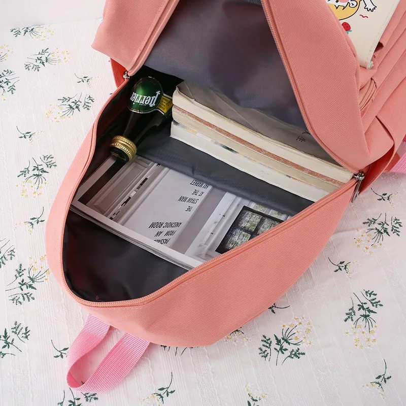 4 Pcs Set Harajuku Women Laptop Backpack Canvas School Bags For Teenage Girls Kawaii College Student Kids Book Bag Rucksack 2022