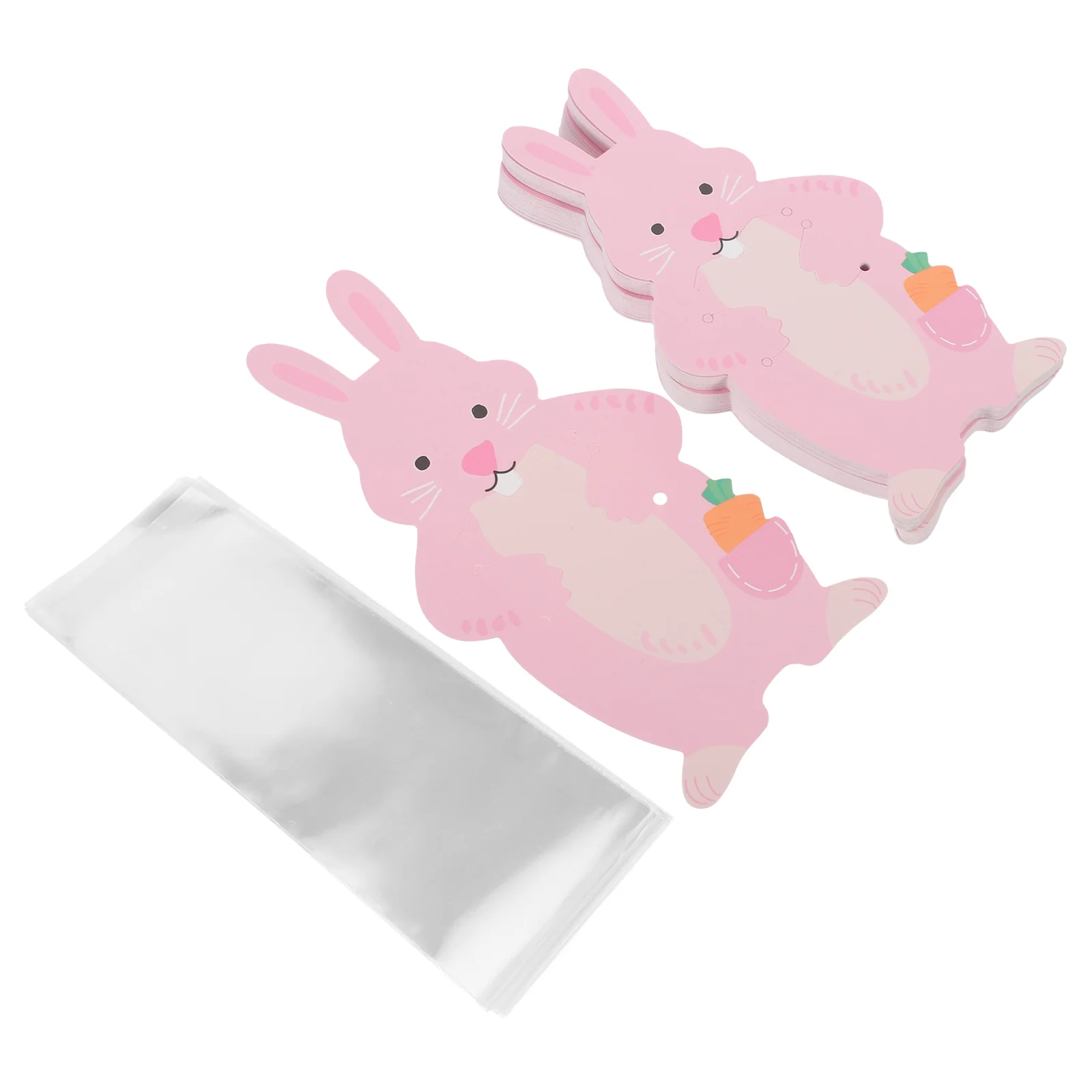 

1 Set of Clear Candy Cookie Wrapping Bag Sweets Packing Pouch with Cartoon Rabbit Greeting Cards