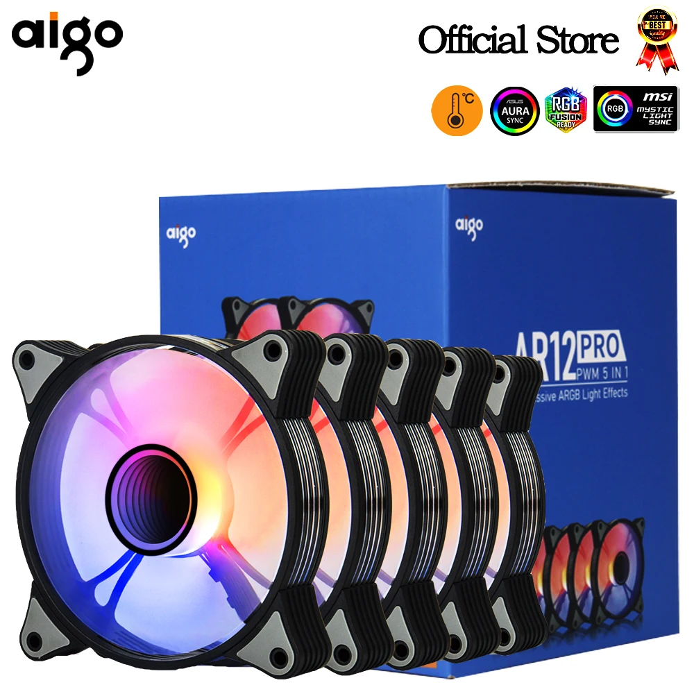 Aigo – ventilateur de boîtier d'ordinateur AR12PRO, 120mm, rgb, 4pin, PWM, CPU, ventilateur de refroidissement, 3pin, 5v, espace illimité, argb, 12cm