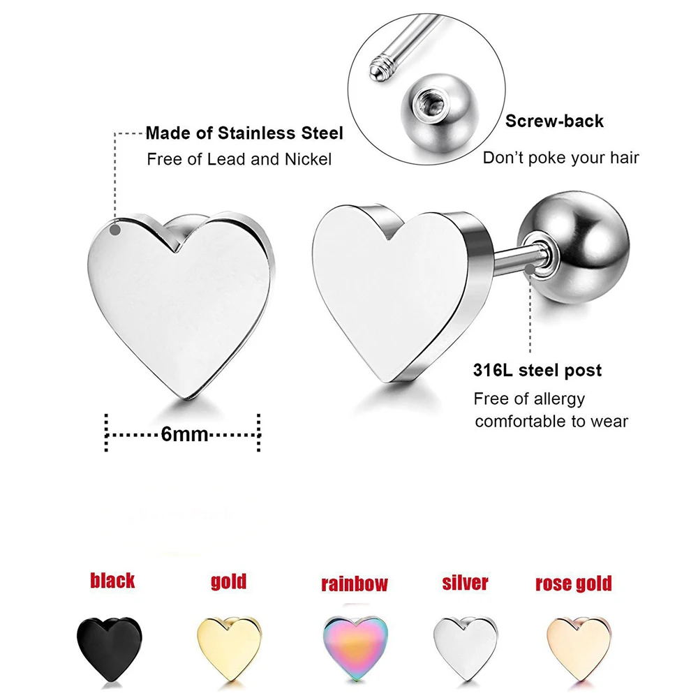 Серьги-гвоздики из нержавеющей стали в форме сердца