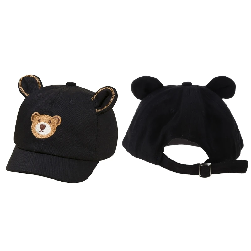 

N80C Children Solid Color Baseball Cap Baby Sun-Hat Breathable Kid Hat Cute Bear Letter Embroidered Beach-Cap for Boys Girl