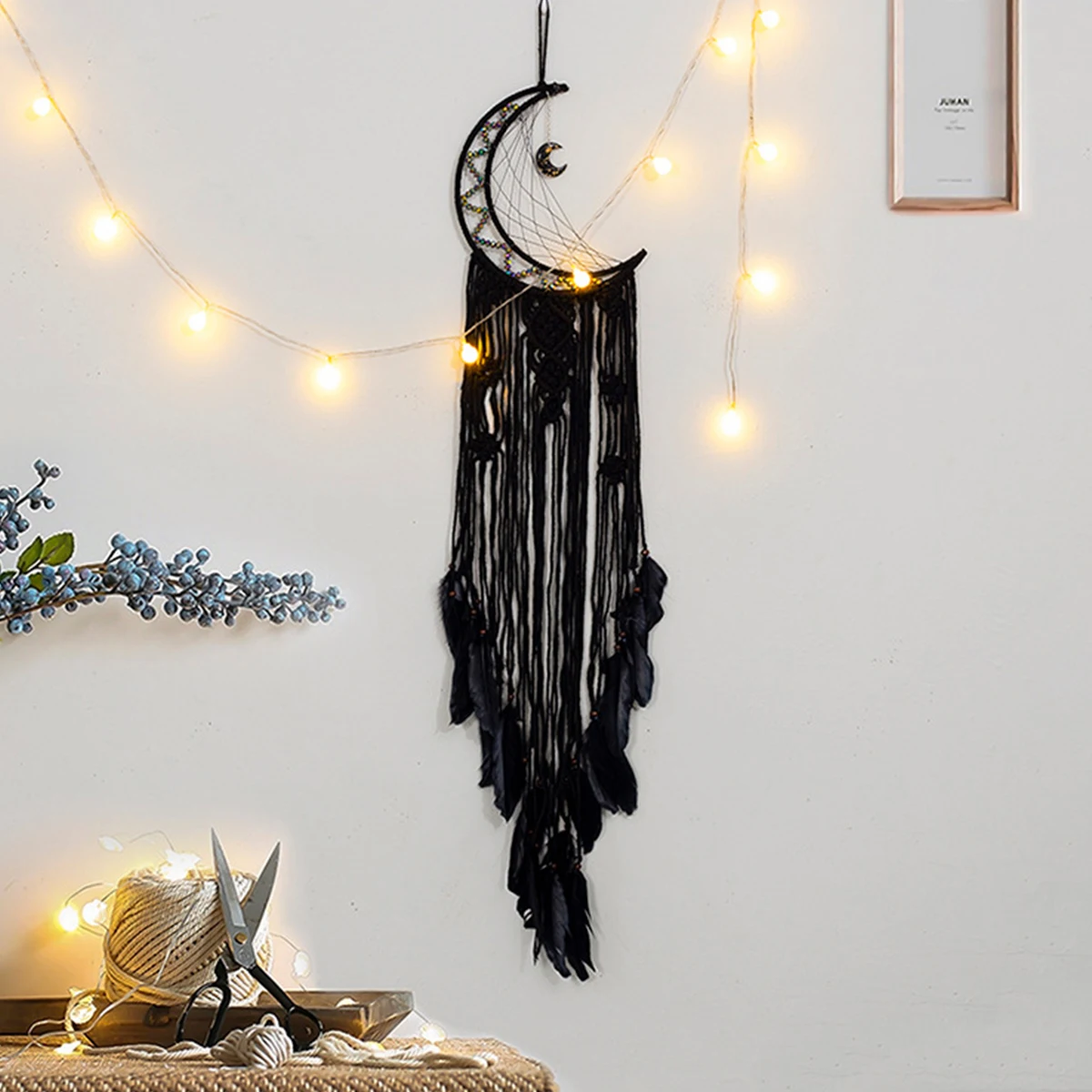 

Ловец снов «черная луна», хлопковая веревка, Ловец снов в стиле бохо, Подвесной Настенный Ловец снов, романтический декор, подарки для девуш...