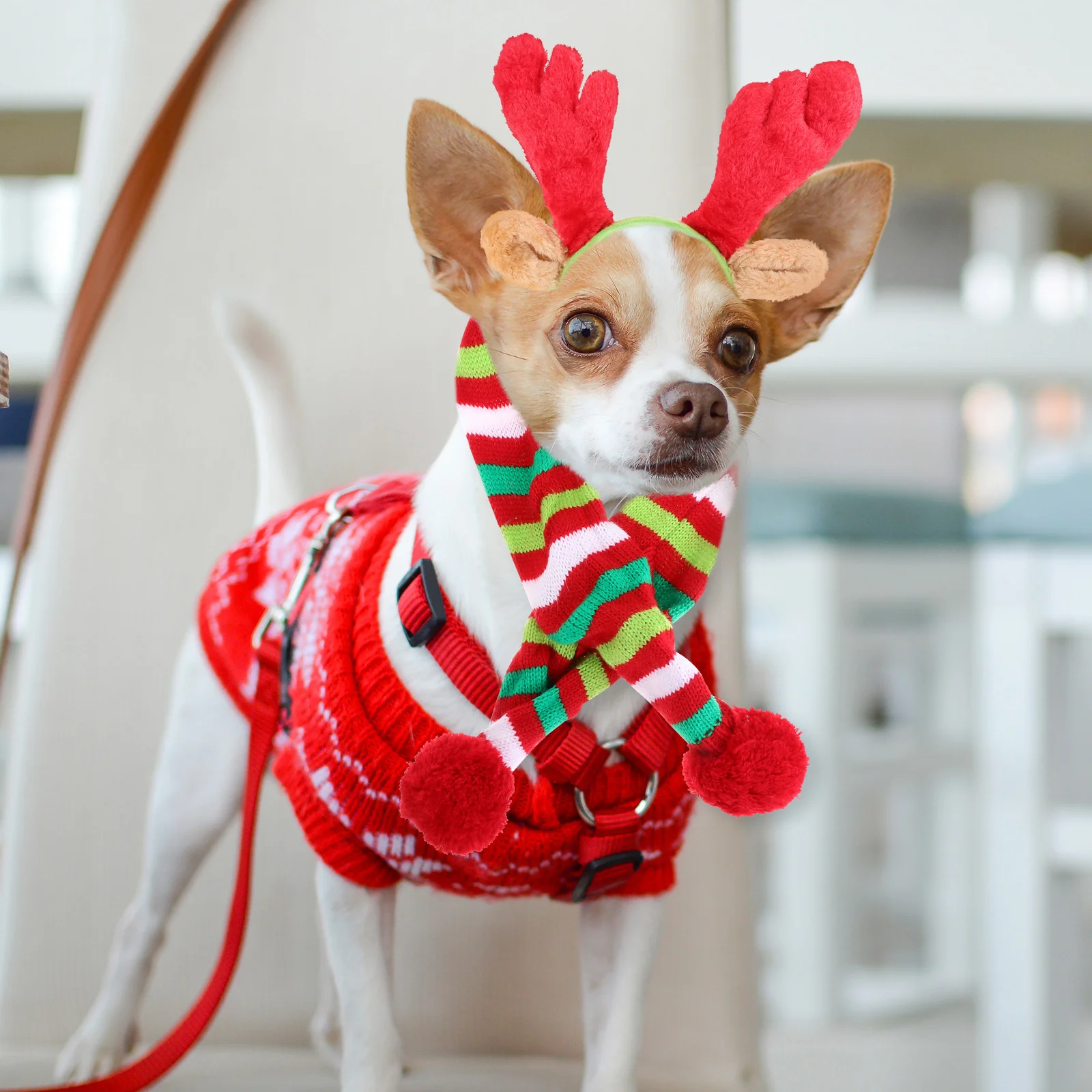 

Pet Christmas Dog Reindeer Headband Costume Scarf Headwear Antlerself Cat Scarves Santa Hat Pom Holidayclothes Handband