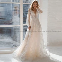 high quality a line wedding dresses v neck lace flower tulle applique print open back 2022 summer floor length gowns robe de ma