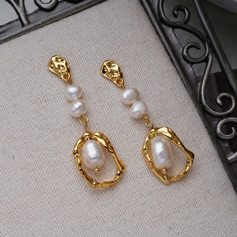 

Natural Pearl Stud Earrings Fashion Long Statement Earrings for Womenn Party Wedding Female Jewelry Gift