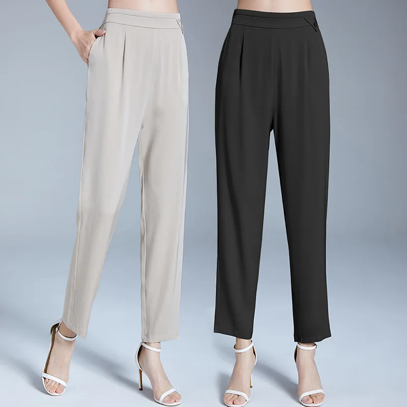 Elegant Mulberry Silk Pants Women Thin Casual Harem Pants for Women Clothing Loose Long Trousers Palazos De Mujer Pantalón Zm