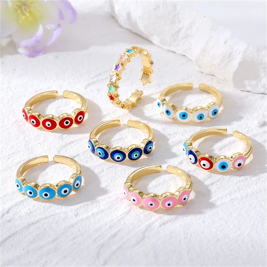 

Classic Lucky Turkish Blue Evil Eye Rings For Women Men Vintage Colorful Enamel Demon Eyes Party Finger Ring Aesthetic Jewelry