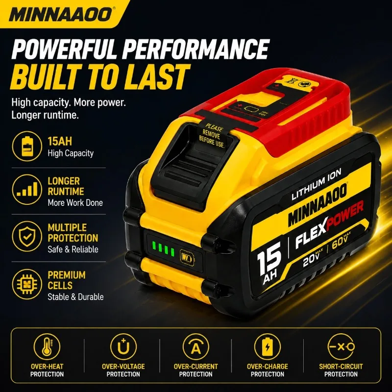 Фото Для аккумуляторной батареи Dewalt 20V MAX 15Ah 12Ah 9Ah литий-ионного типа для электроинструментов, высокой емкости и длительного срока службы. №2