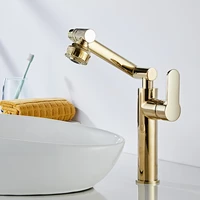 soild brass rotating bathroom basin faucets copper sink mixer tap vessel crane hot cold deck mount singl handle unique design