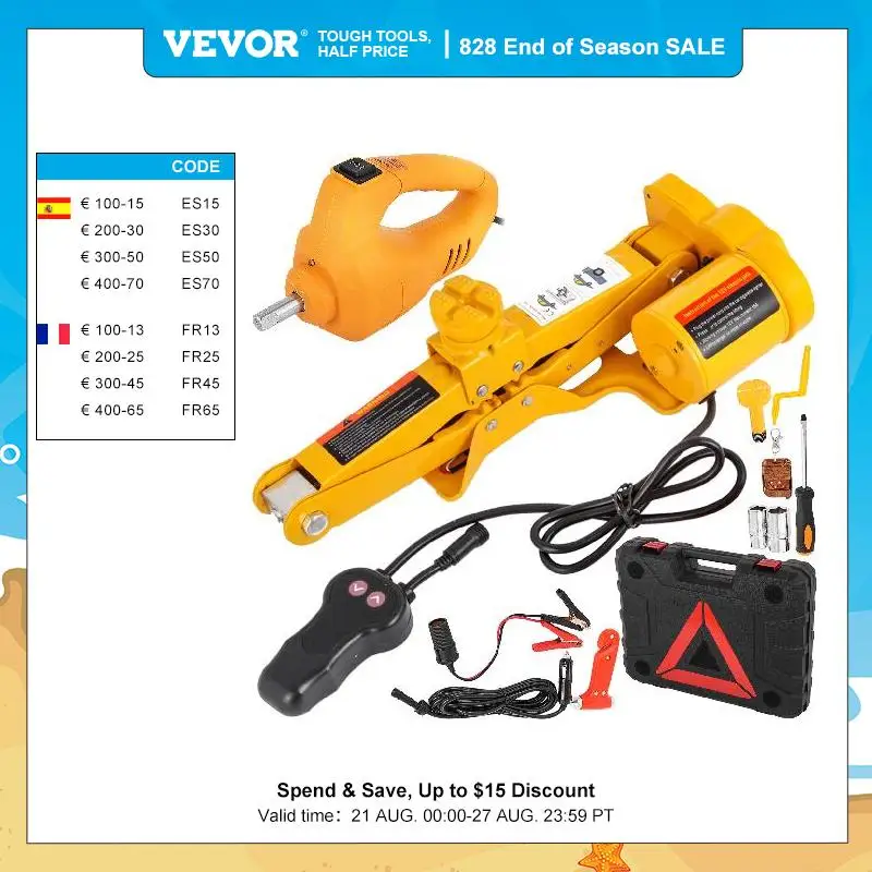 VEVOR 3 Ton Electric Car Jack Kit 12V DC Portable Auto Scissors Jack With Impact Wrench Air Pump Electric Car Lift Repair Tool