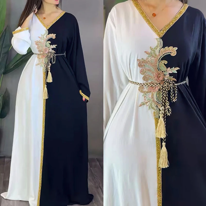 Ensemble Femme Musulmane Eid Mubarak Abayas 3D Flowers Chiffon Dress Inner 2 PCS Set Djellaba Femme Women Dubai Turkish Robes