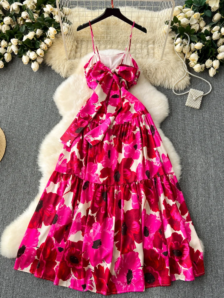 Женское длинное платье с принтом Летние Плиссированные праздничные платья без