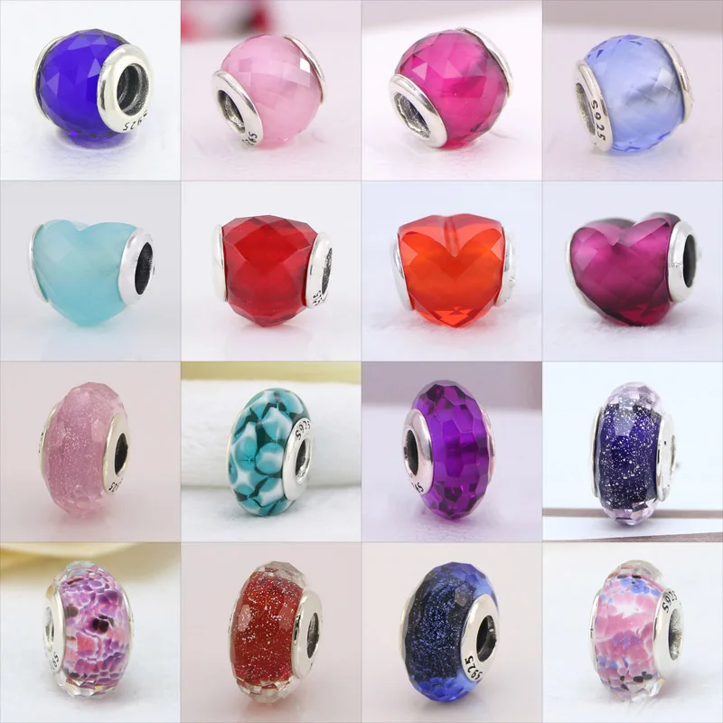 

S925 Silver Multicolor Teal Faceted Lampwork Murano Glass Charms Fit Women Bracelet Bangle DIY Jewelry