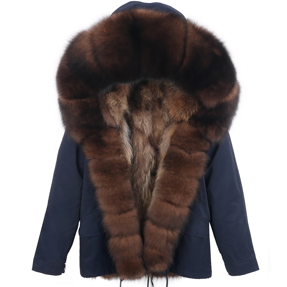 2022 Fashion Real Fur Coat Winter Jacket Women Short Parka Waterproof Natural Fox Fur Collar Hood Thick Warm Raccoon Fur Liner