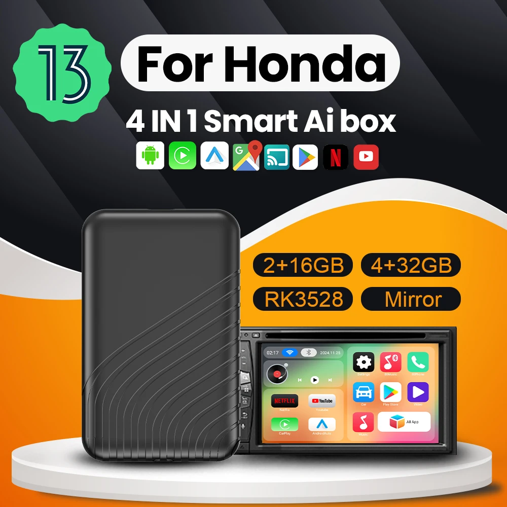 Беспроводной Carplay Android Auto CarPlay Ai TV Box 13 для Netflix Youtube Honda Accord Civic Ridgeline CR‐V Pilot HR‐V