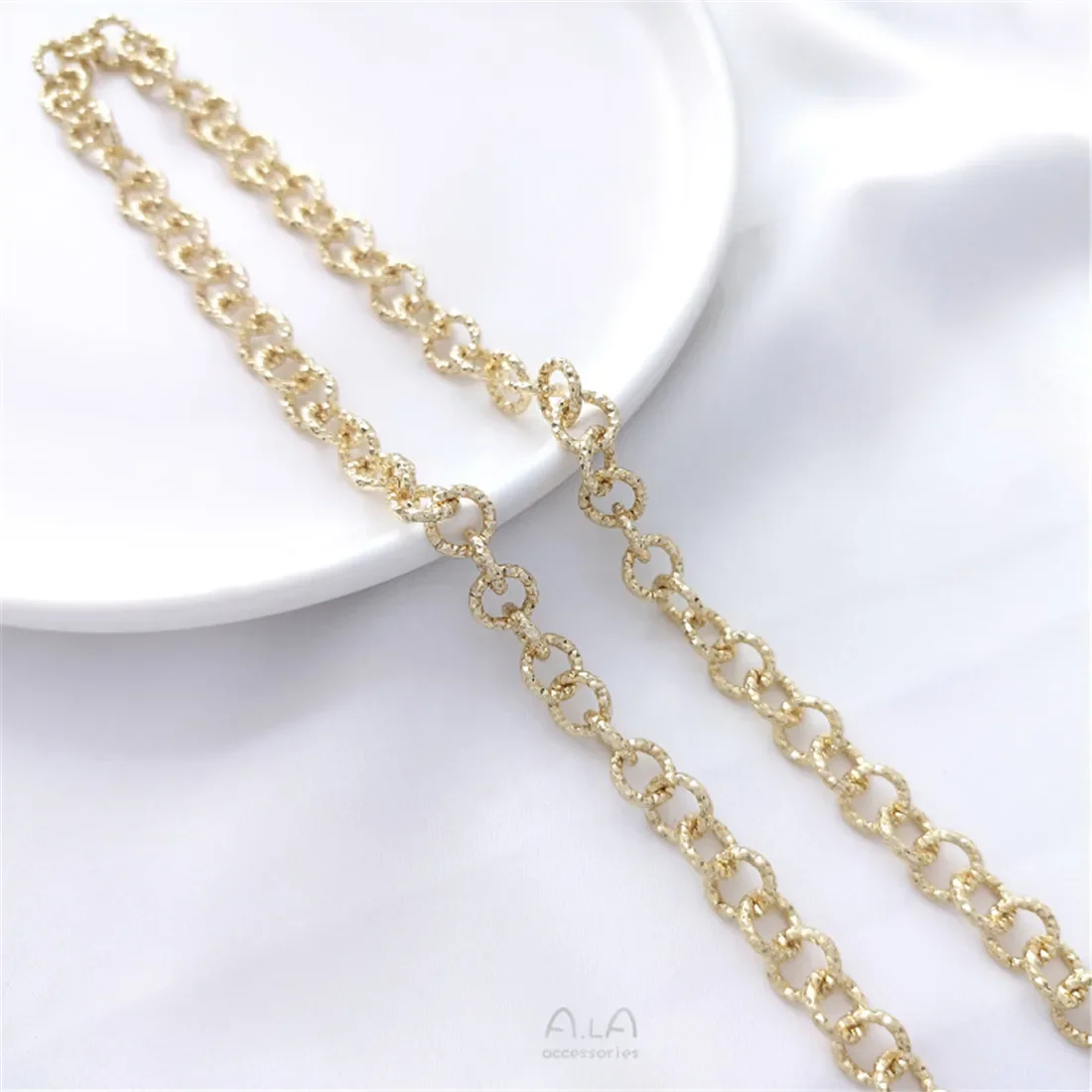 14 К Золото 8 мм партии Цветочный Круг О-Цепочка Толстая и Широкая Круглая Цепочка